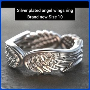 5/25 gorgeous Gothic Silver Angel Wing Ring silver plated angel ring size 10